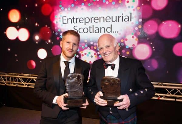 FREE PICTURES : Entrepreneurial Scotland Annual Entrepreneur of the Year 2016 awards at the Double Tree by Hilton in Glasgow. L to R : Emerging Entrepreneur of the Year 2016 - Chris Gauld. CEO Spark Energy. Entrepreneur of the Year 2016 - James Milne CBE. Chairman and MD of Balmoral Group. Picture Robert Perry 30th Nov 2016Please credit photo to Robert PerryImage is free to use in connection with the promotion of the above company or organisation. 'Permissions for ALL other uses need to be sought and payment make be required.Note to Editors: This image is free to be used editorially in the promotion of the above company or organisation. Without prejudice ALL other licences without prior consent will be deemed a breach of copyright under the 1988. Copyright Design and Patents Act and will be subject to payment or legal action, where appropriate.www.robertperry.co.ukNB -This image is not to be distributed without the prior consent of the copyright holder.in using this image you agree to abide by terms and conditions as stated in this caption.All monies payable to Robert Perry(PLEASE DO NOT REMOVE THIS CAPTION)This image is intended for Editorial use (e.g. news). Any commercial or promotional use requires additional clearance. Copyright 2016 All rights protected.first use onlycontact detailsRobert Perry 07702 631 477robertperryphotos@gmail.comRobert Perry reserves the right to pursue unauthorised use of this image . If you violate my intellectual property you may be liable for damages, loss of income, and profits you derive from the use of this image.